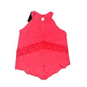 Its Pink Womens Sleeveless Coral Blouse With Lace Detail